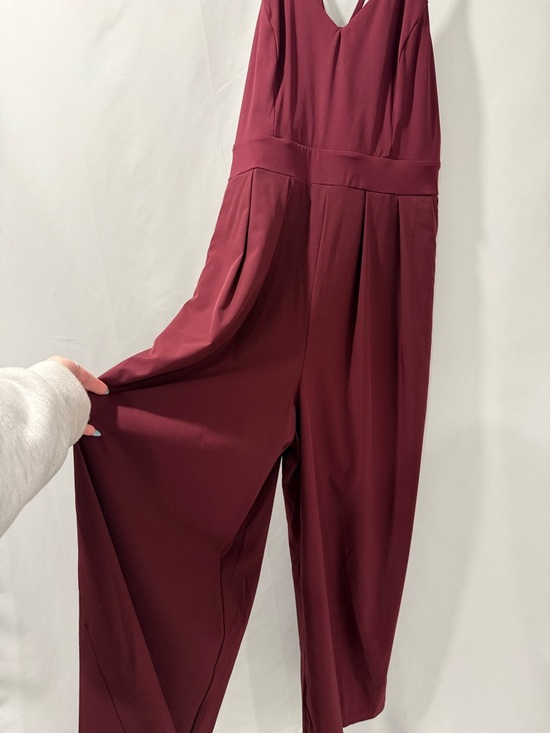 HALARA Pants - HALARA Burgundy V-Neck Wide-Leg Jumpsuit